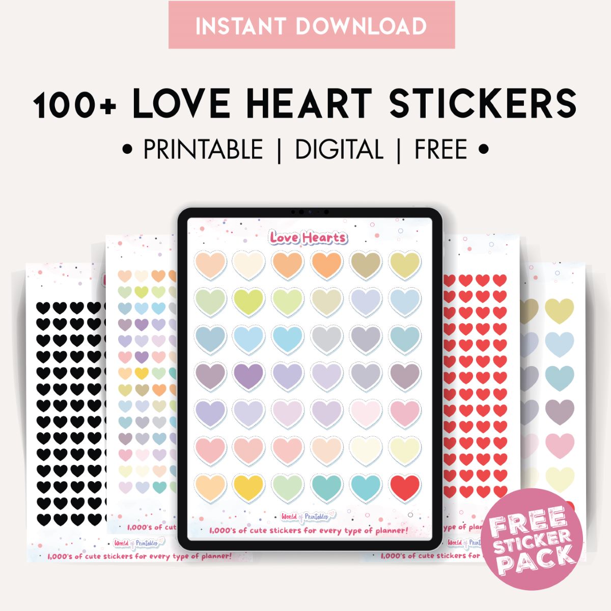 Printable Cute Love Heart Sticker Set Graphic by Pod Design