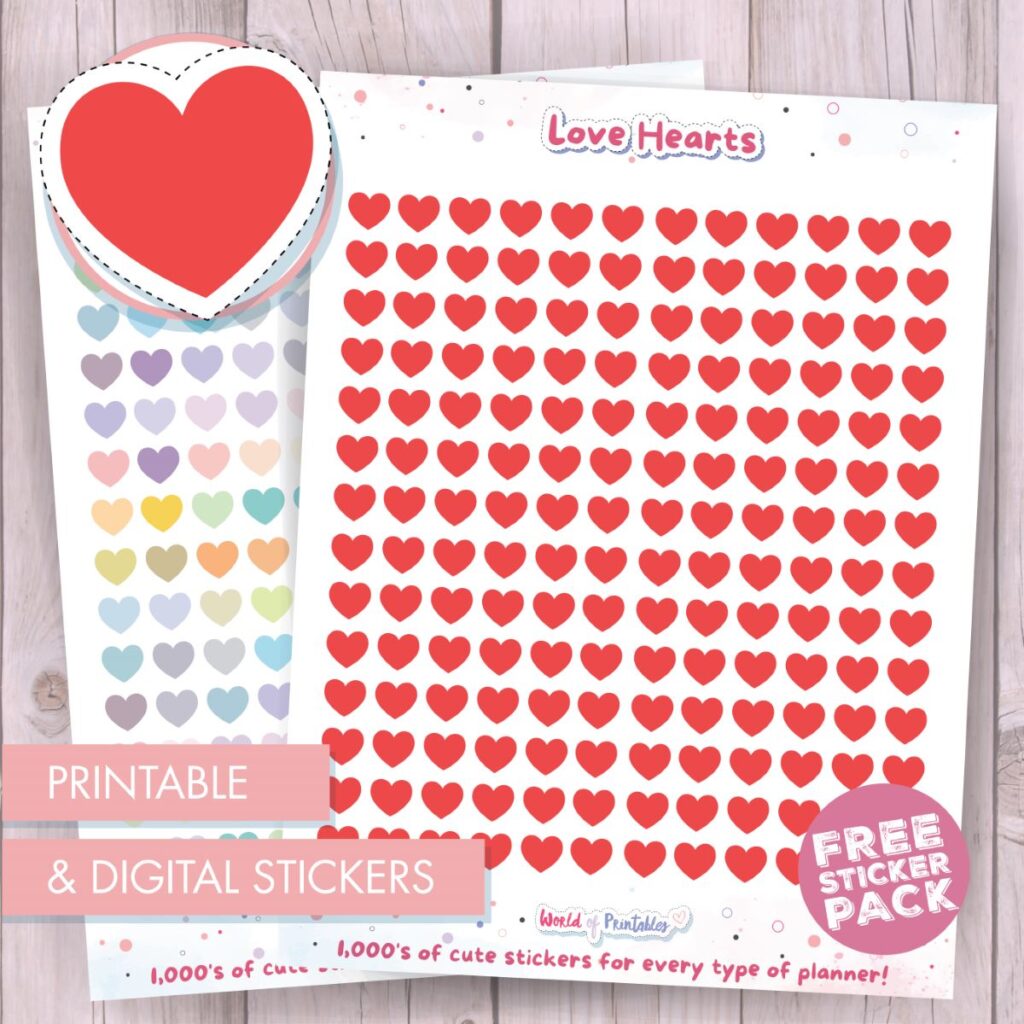 Love Heart Planner Stickers  Free Printable & Digital - World of Printables