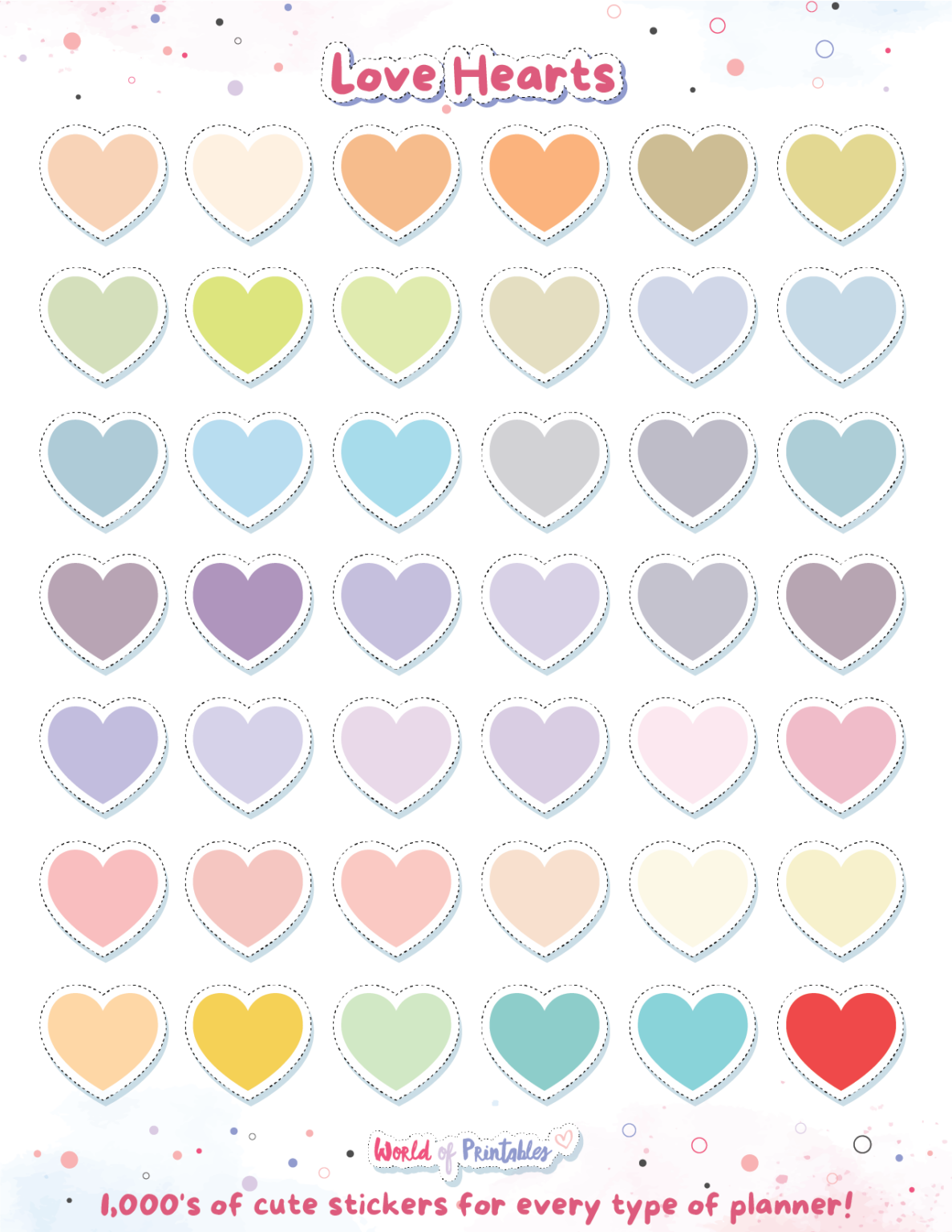 Love Heart Planner Stickers Free Printable & Digital World of