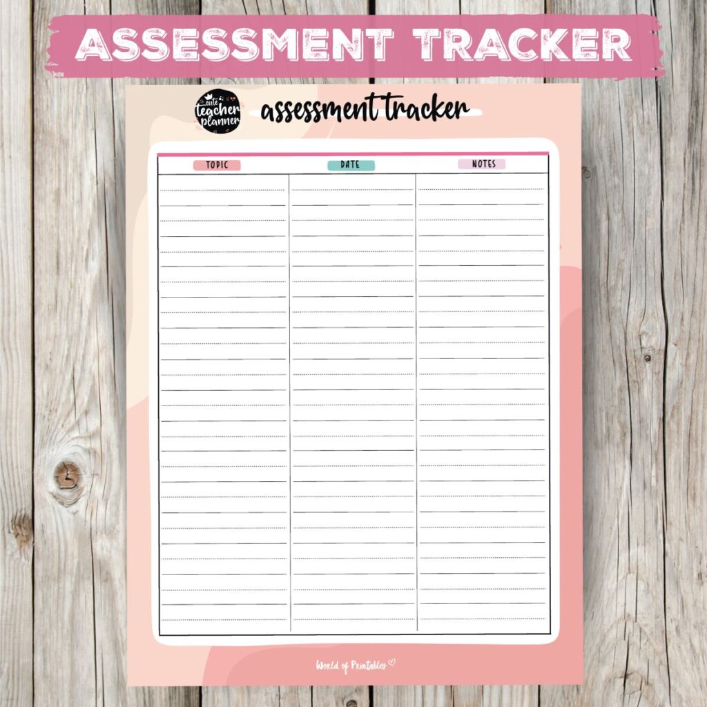 Teacher Planner Assessment tracker