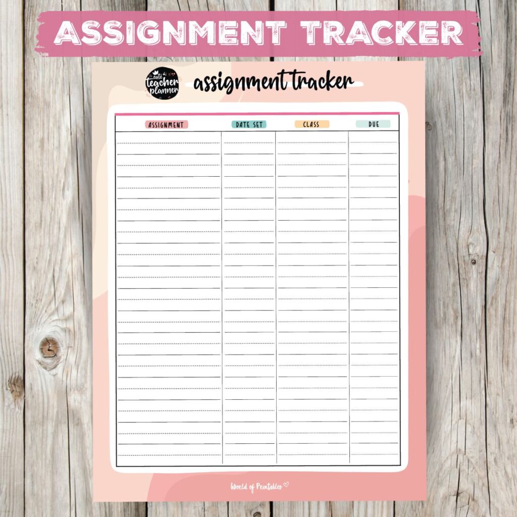 Teacher Planner Assignment Tracker