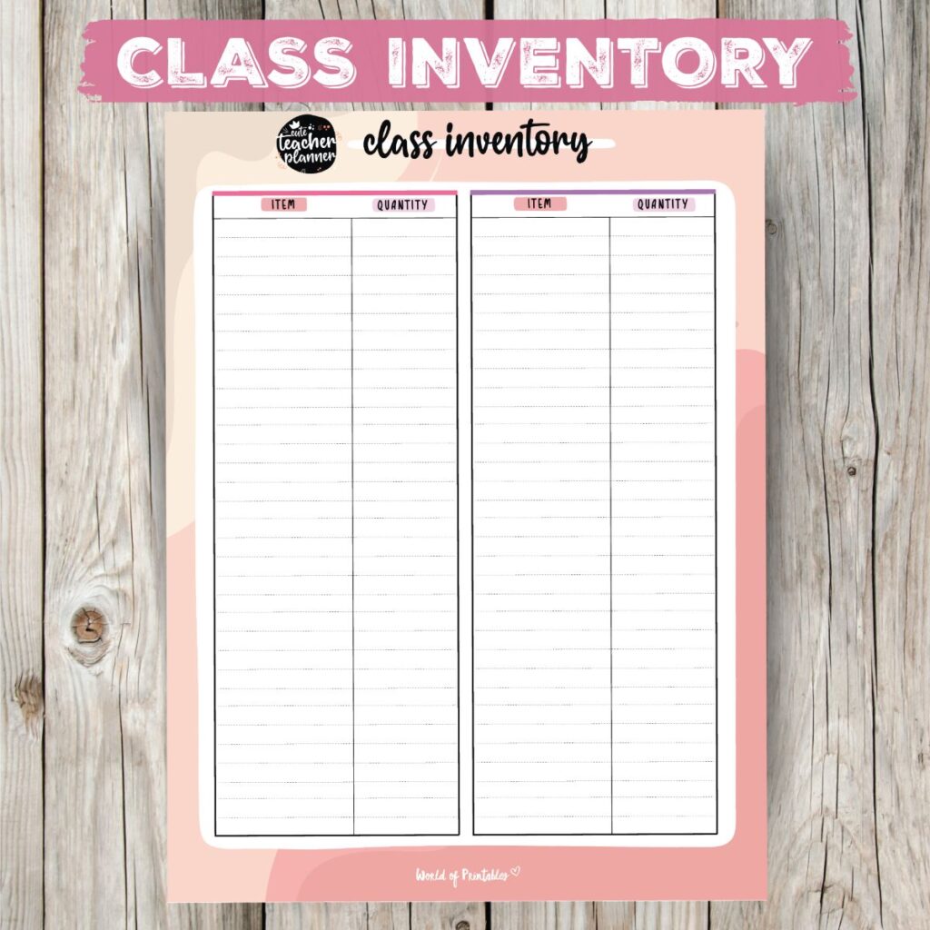 Teacher Planner Class Inventory