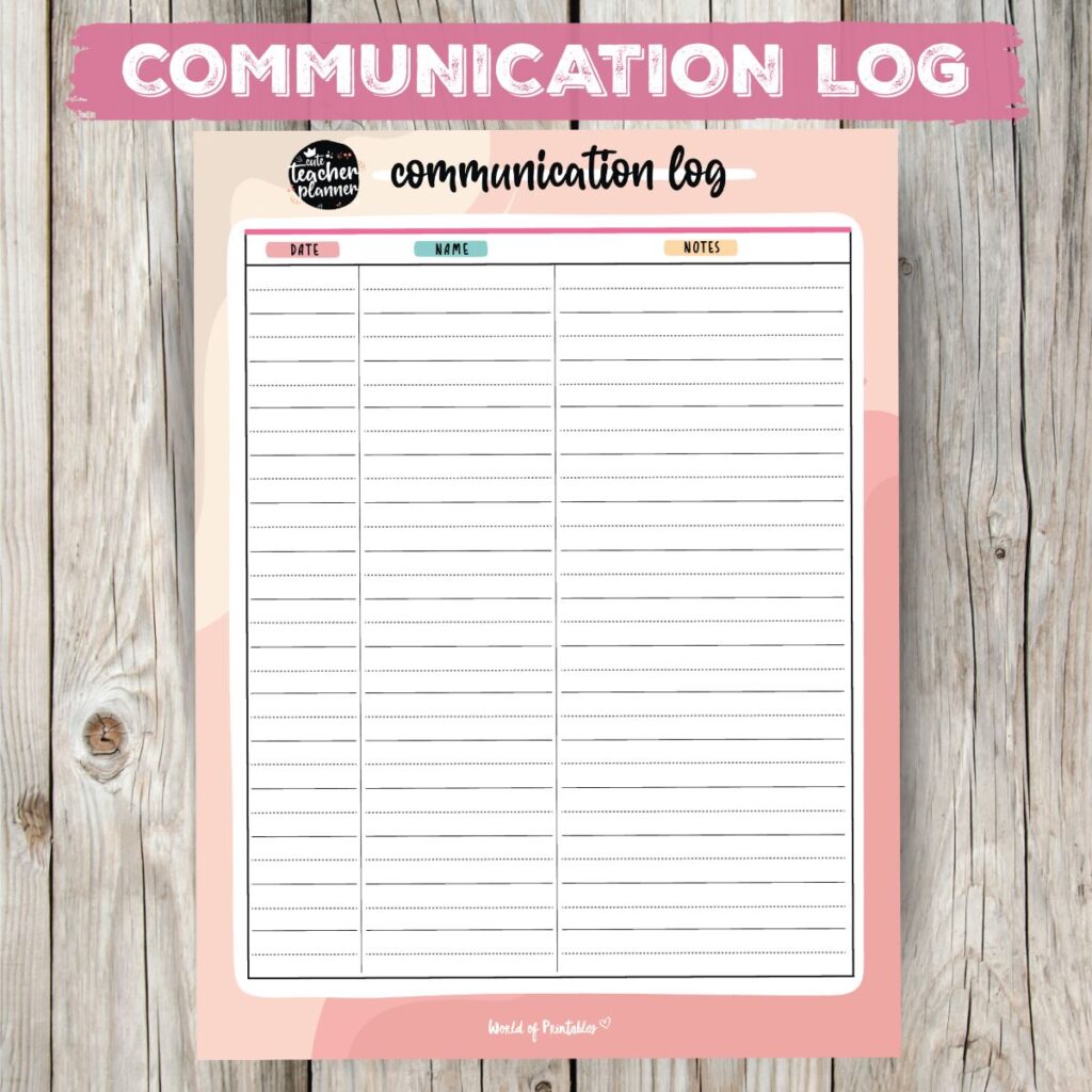 Teacher Planner Communication Log