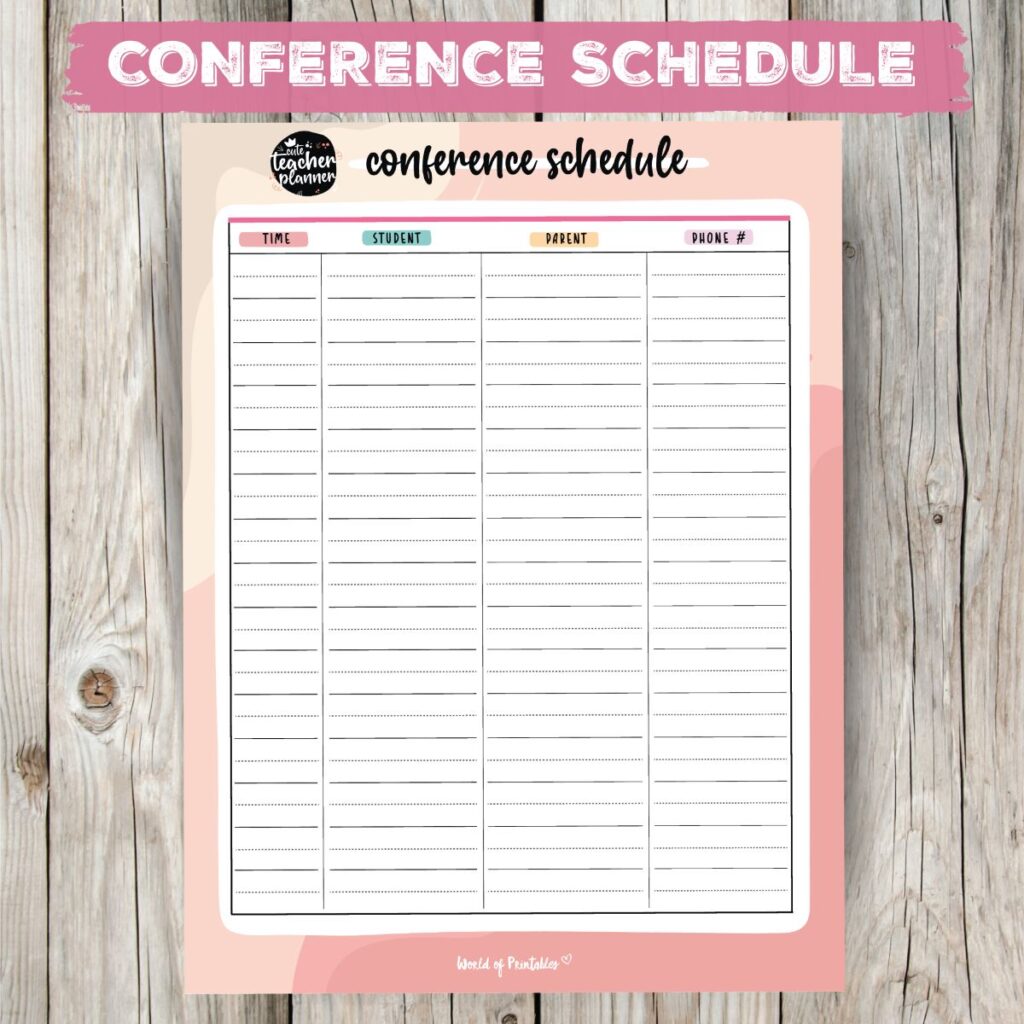 Teacher Planner Conference Schedule