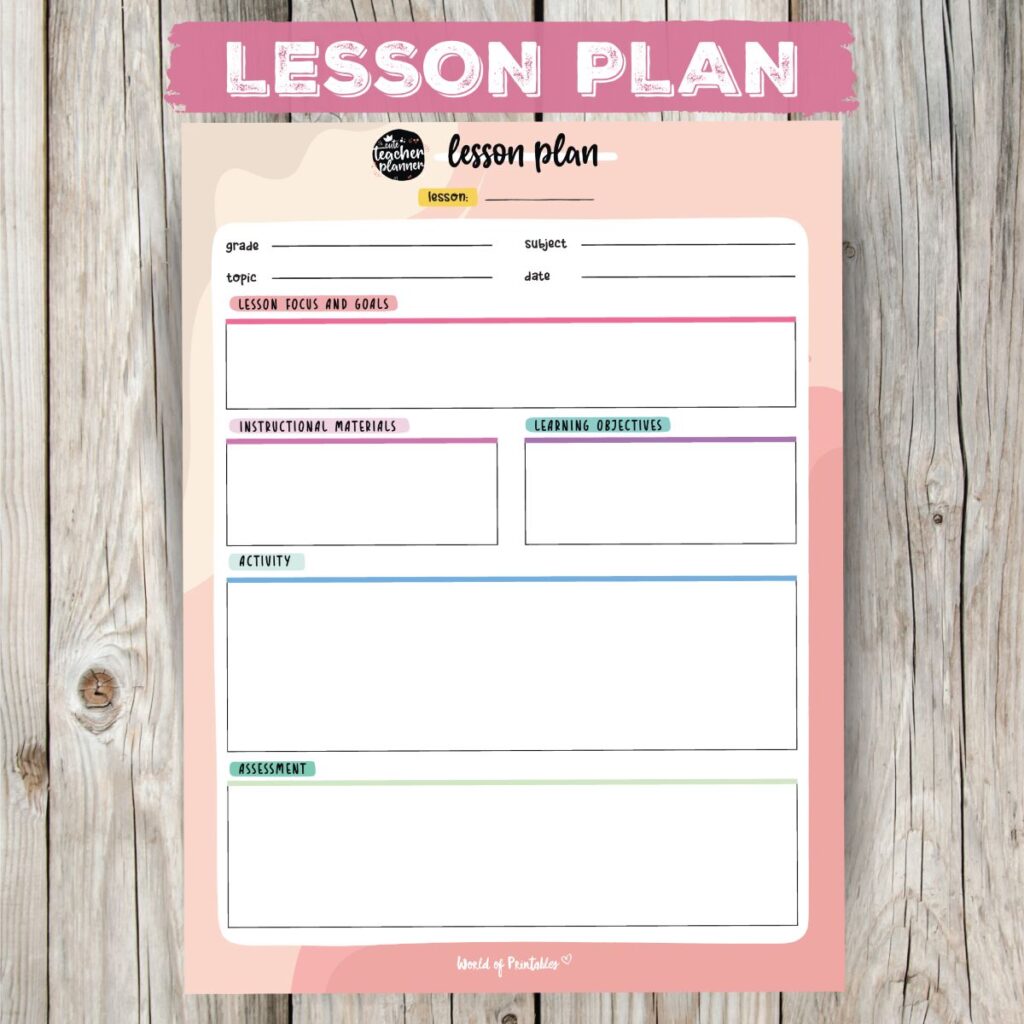 Teacher Planner Lesson Plan