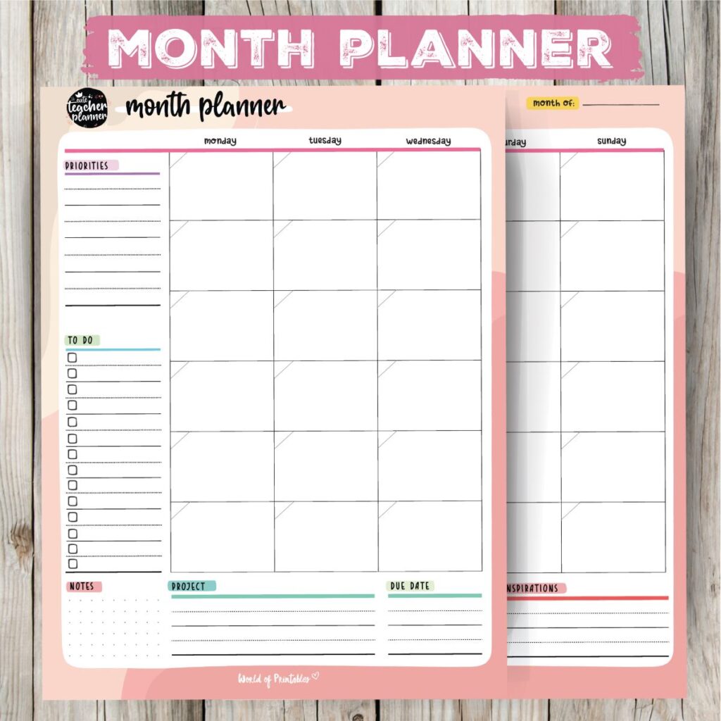 Teacher Planner Month Planner