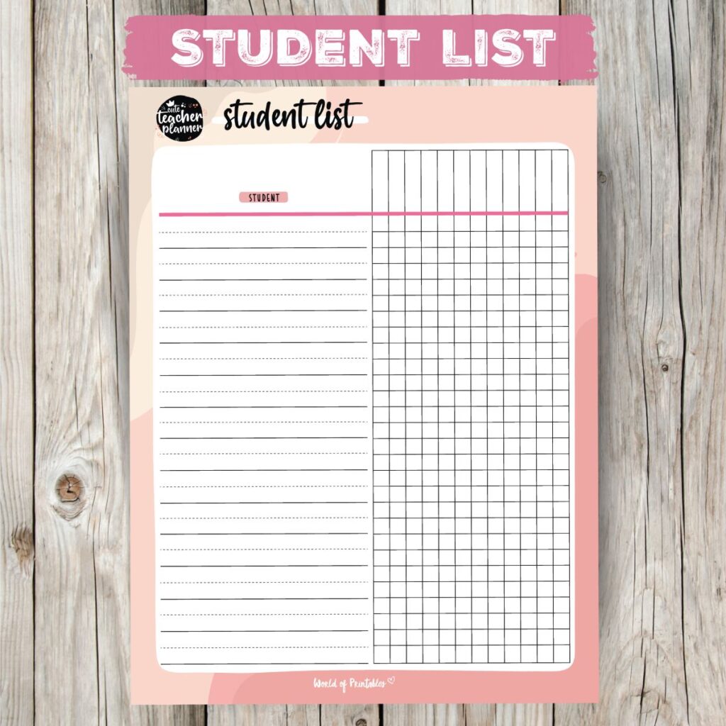 Teacher Planner Student List