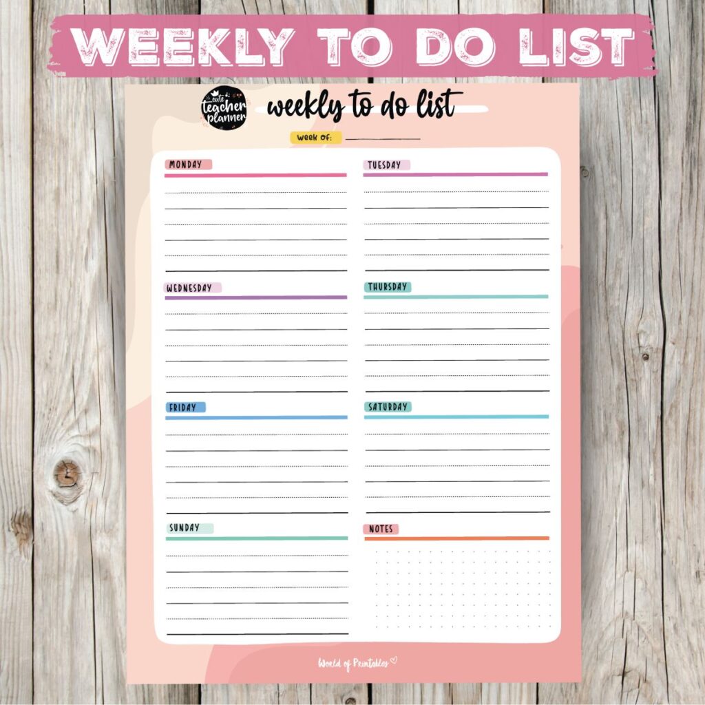 Teacher Planner Weekly To Do List