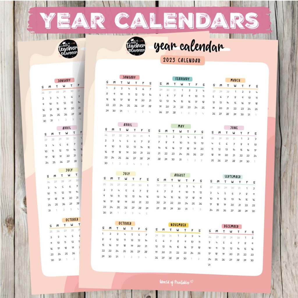 Teacher Planner Year Calendar