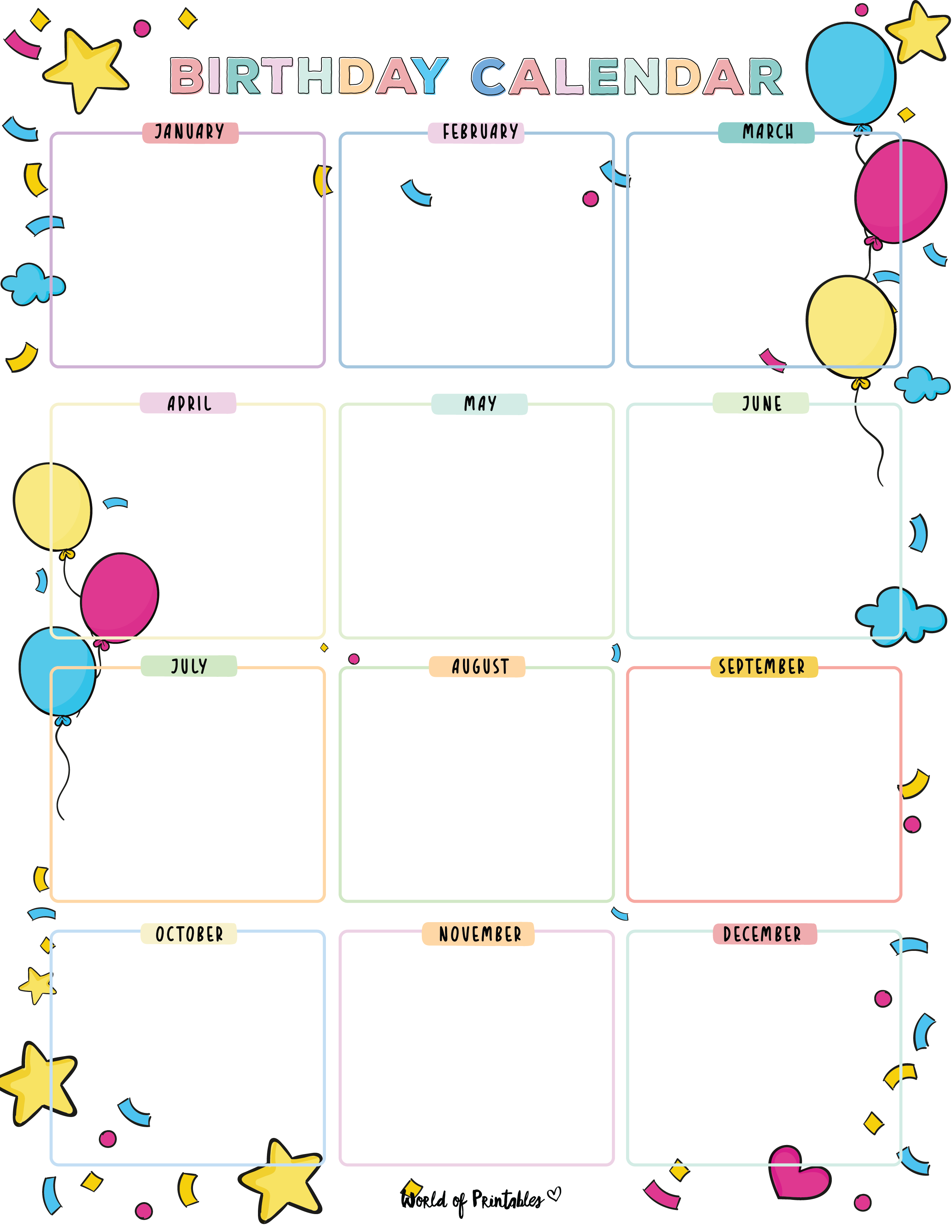 Birthday Calendars - World of Printables