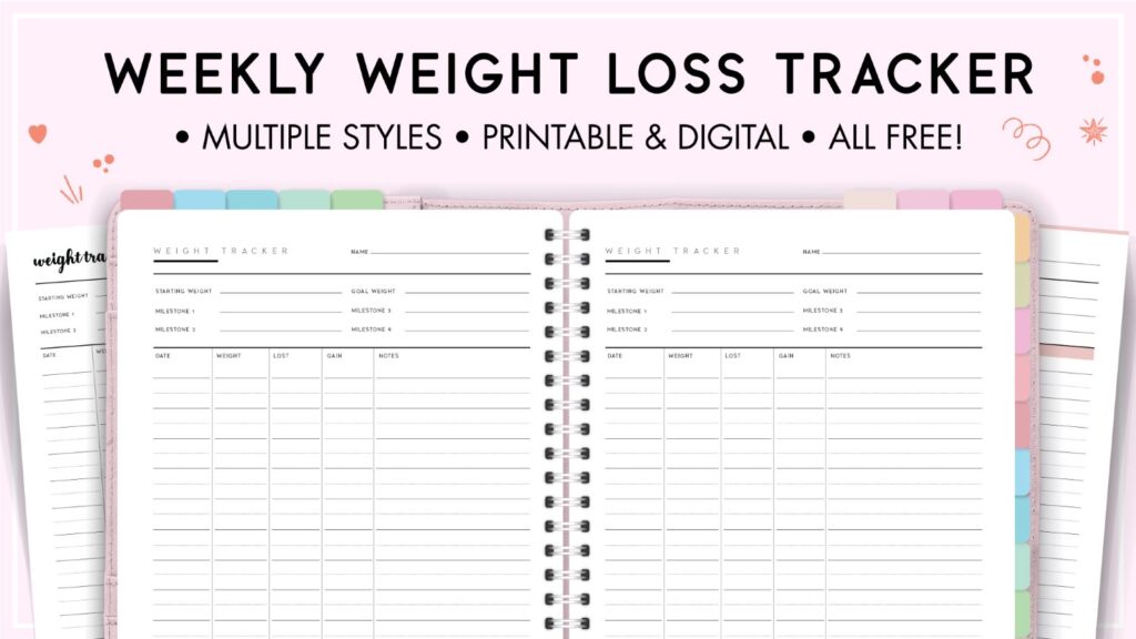 Blank weekly weight loss tracker template
