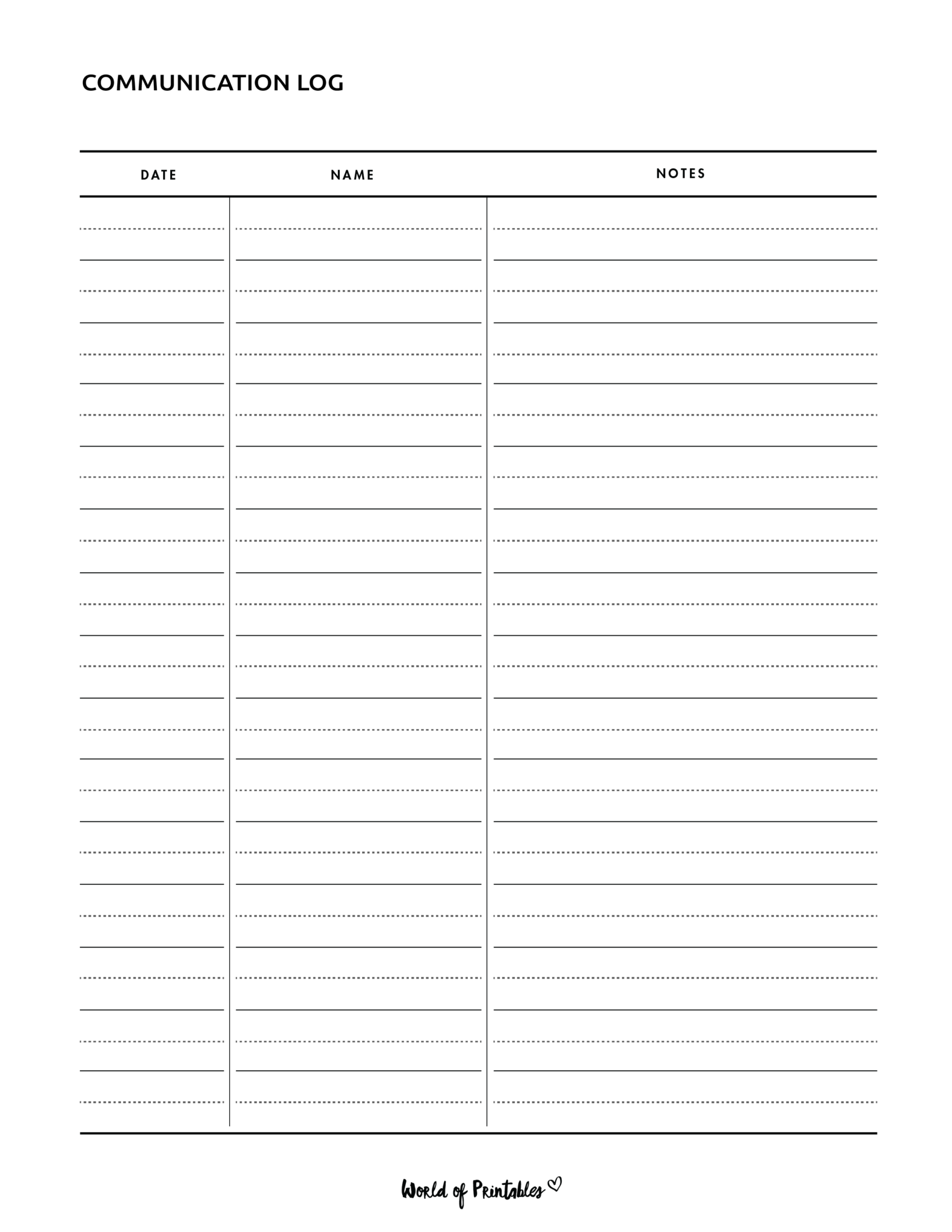 Communication Log World of Printables Communication Log World of Printables