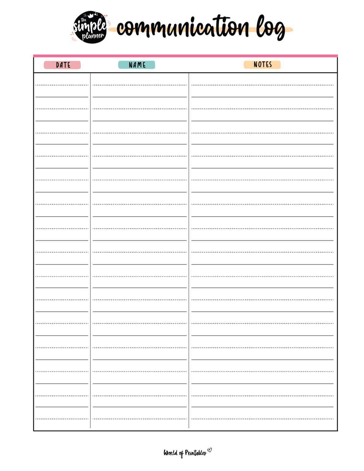 Communication Log World of Printables Communication Log World of Printables