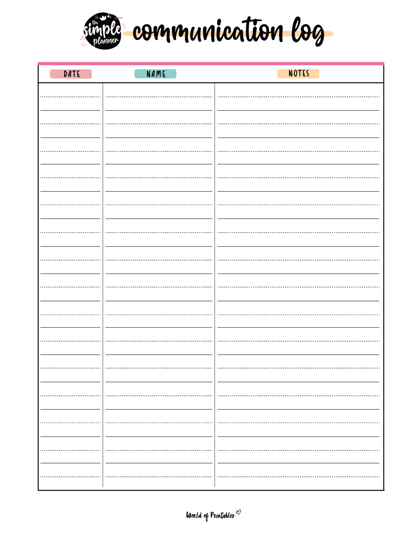 Communication Log World of Printables