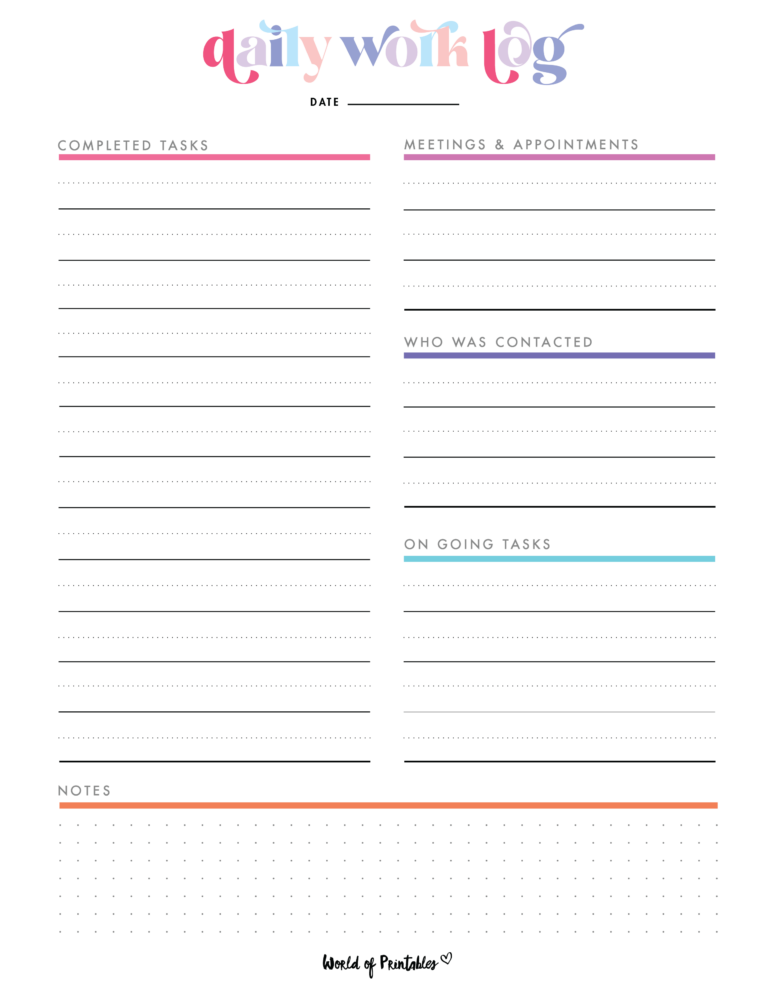 Work Log - 10+ Best Daily & Weekly Templates - World of Printables