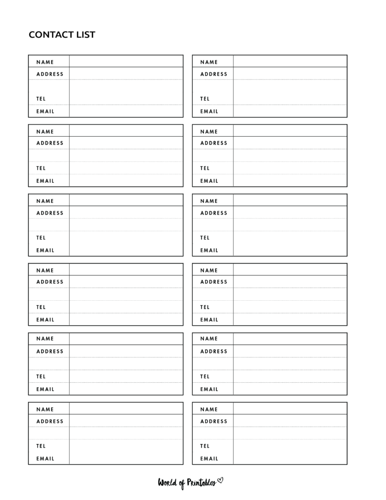Free contact list template