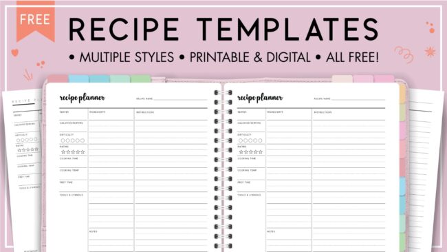 Free printable recipe templates
