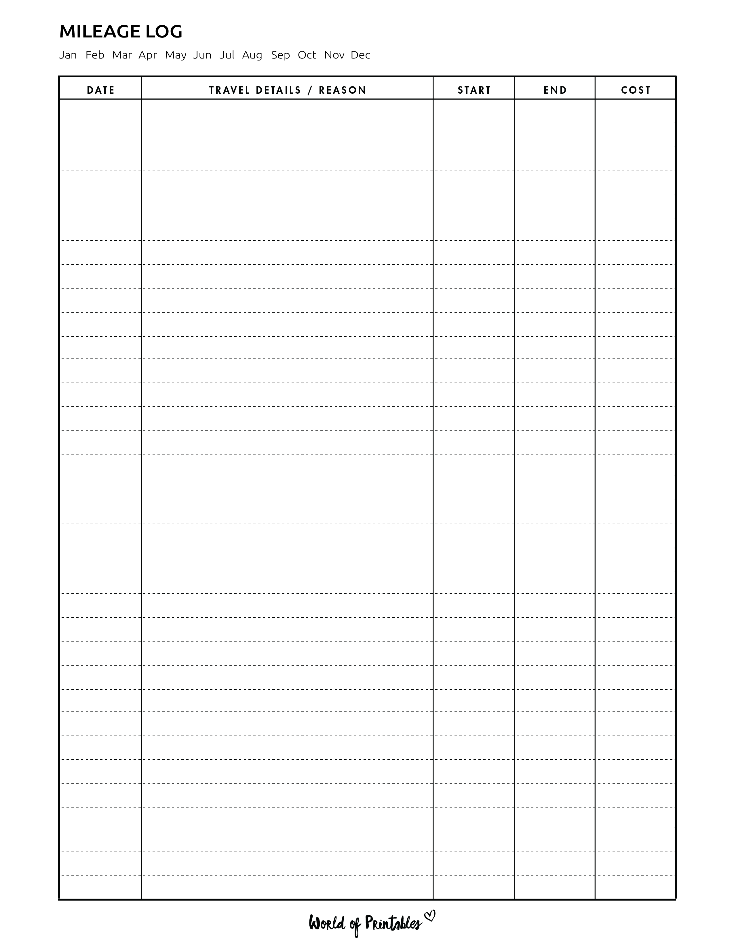 Excel Mileage Log Template