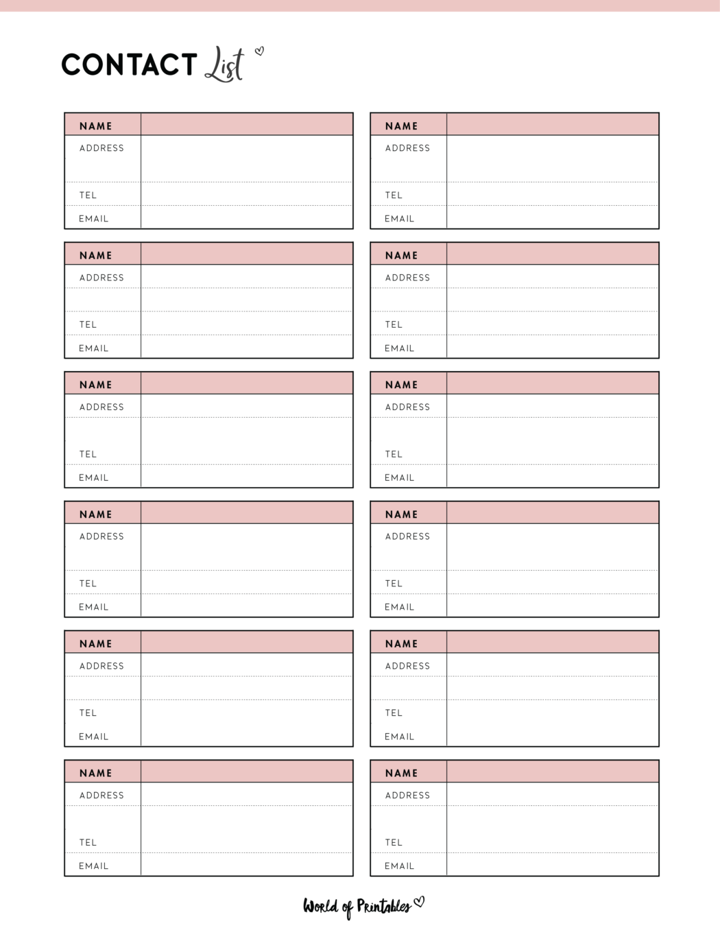 Contact List Templates 12 Of The Best Styles World of Printables