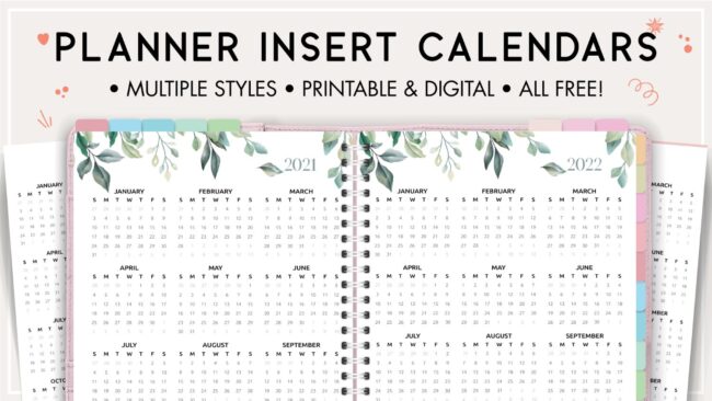 Planner insert calendars