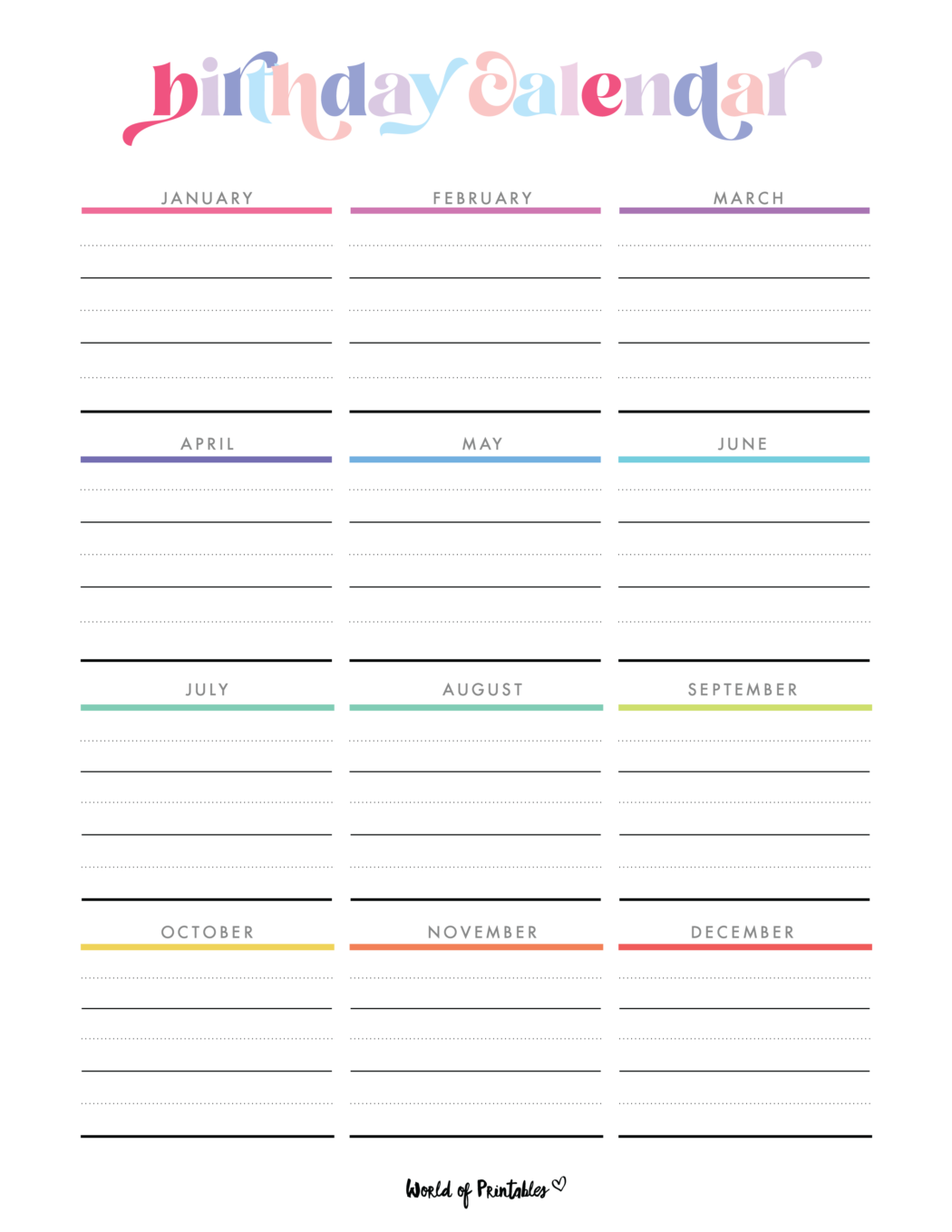 Birthday Calendars - World of Printables