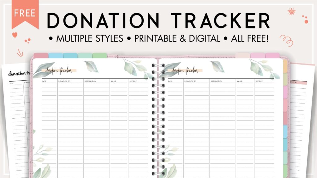 Printable donation tracker template