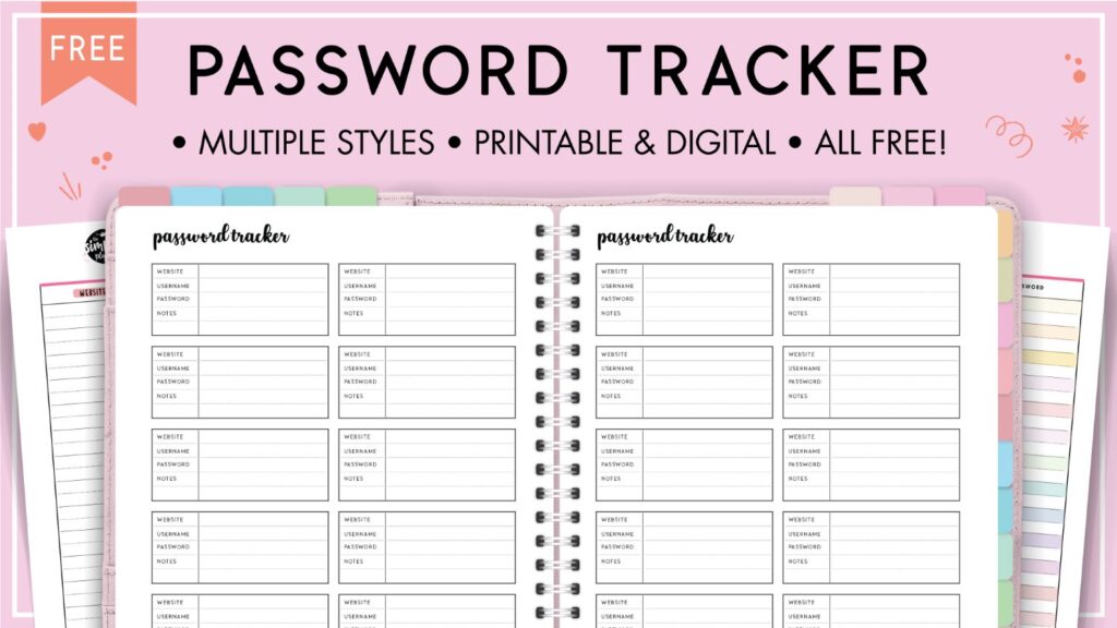Printable password tracker
