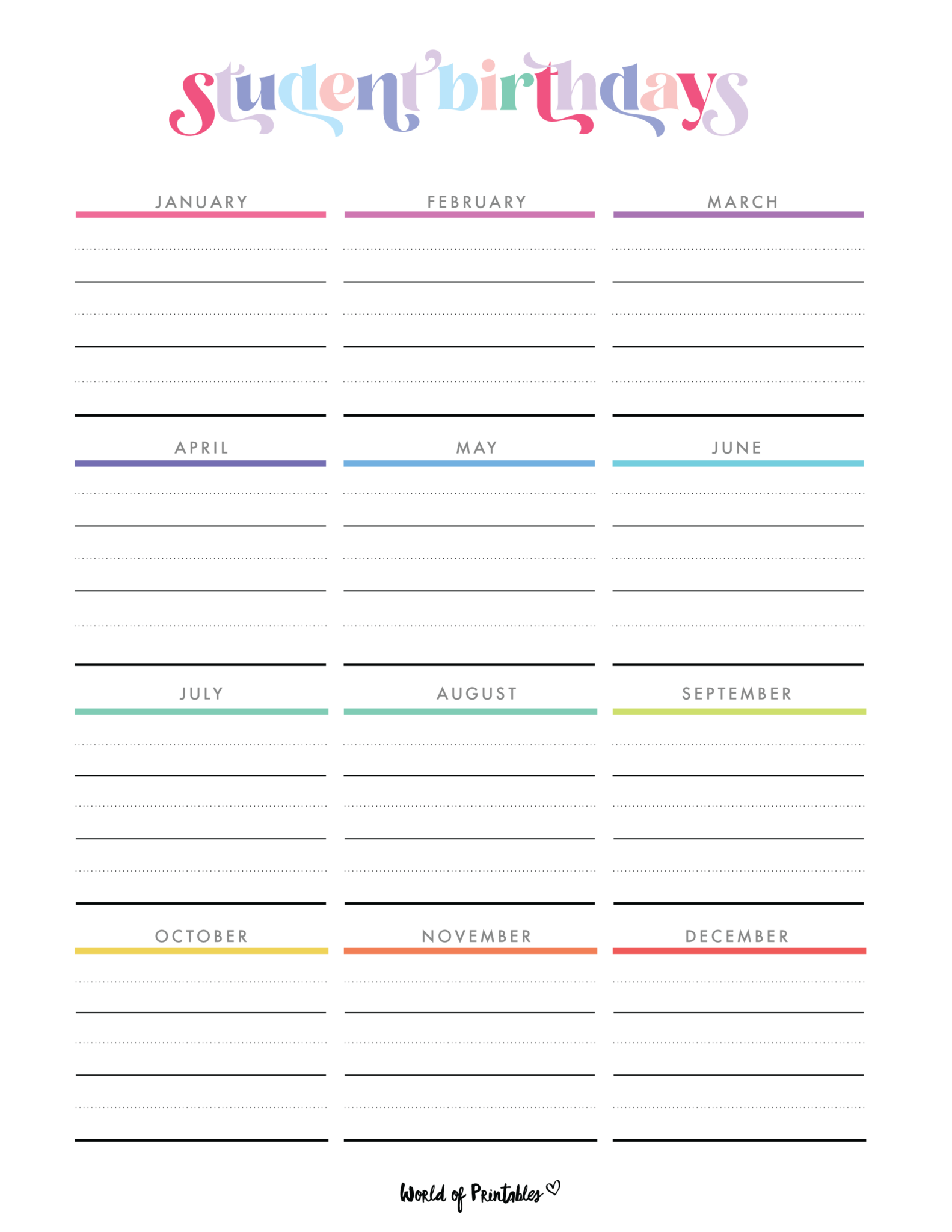 Birthday Calendars - World of Printables