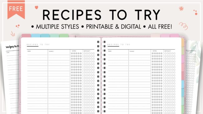 Recipes to try printable