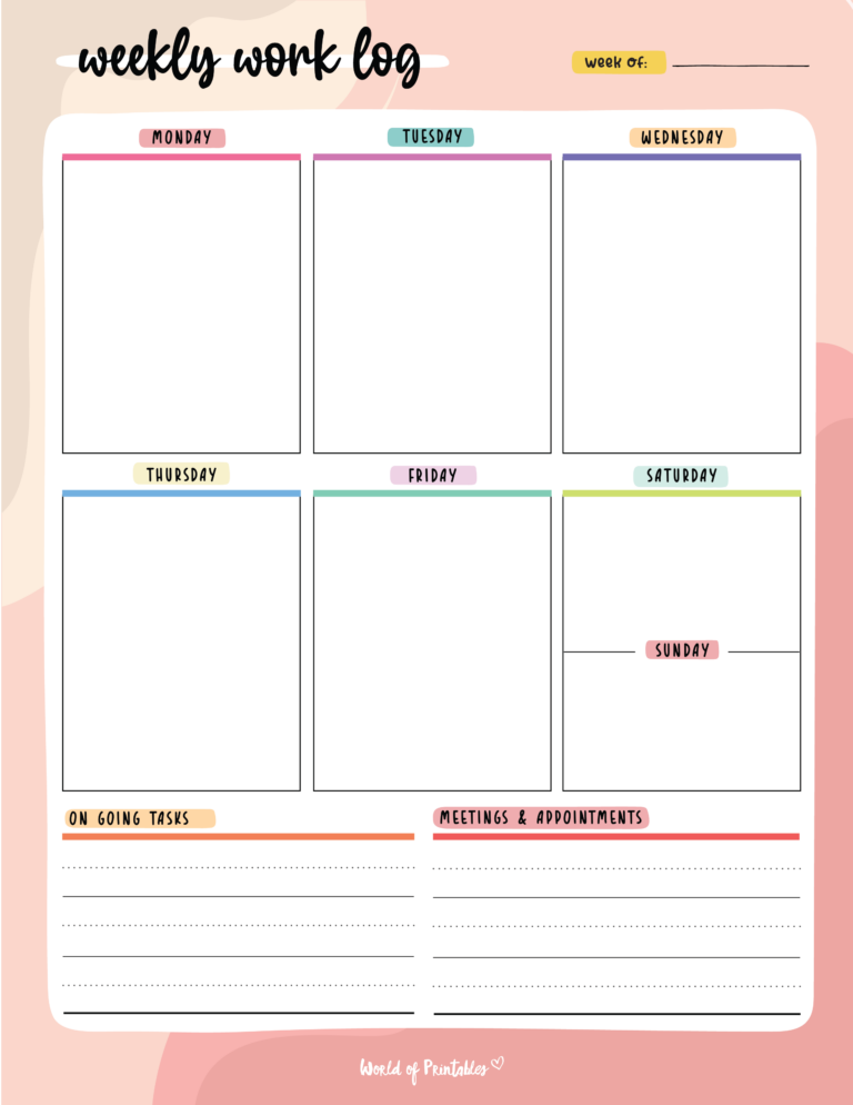 Work Log - 10+ Best Daily & Weekly Templates - World of Printables