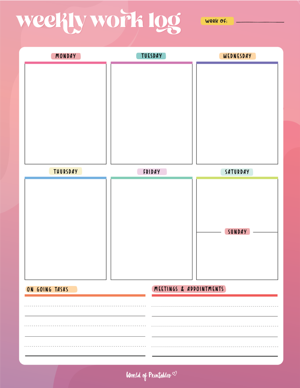 Work Log - 10+ Best Daily & Weekly Templates - World of Printables