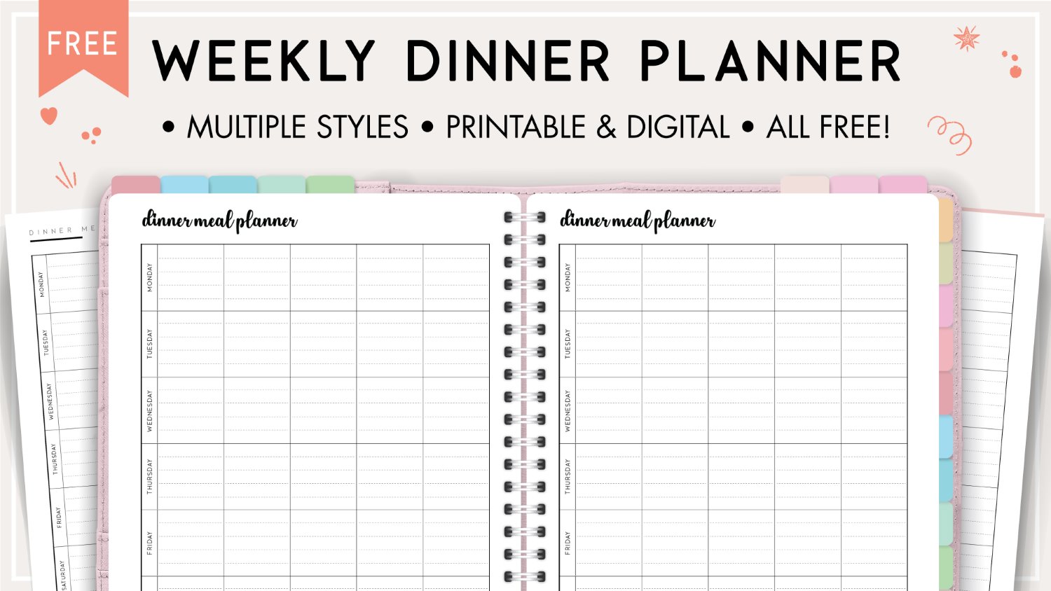 Download Printable Weekly Dinner Meal Planner Template PDF