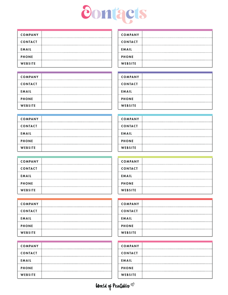 Contact List Templates - 12 Of The Best Styles - World of Printables