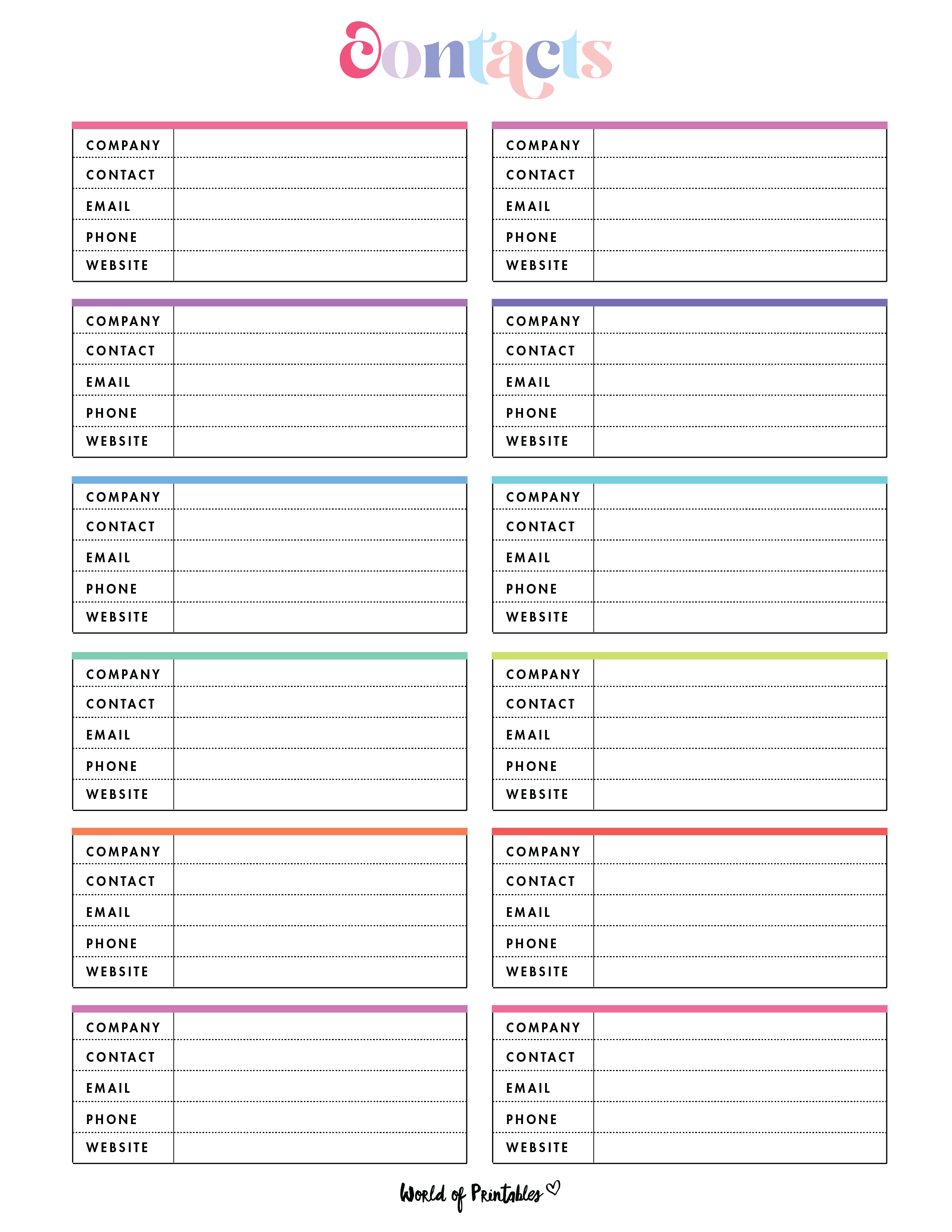 Contact List Templates 12 Of The Best Styles World Of Printables