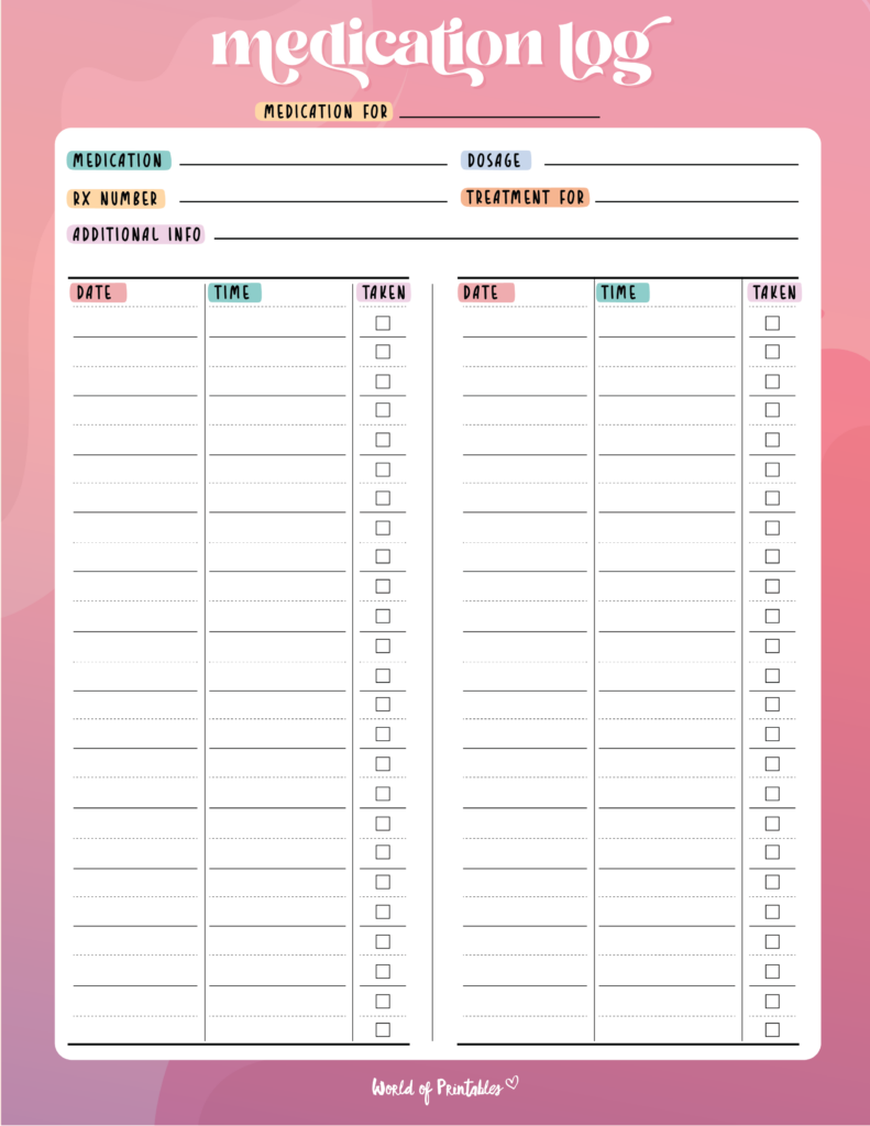 Medication Log - 8 of the Best Templates - World of Printables