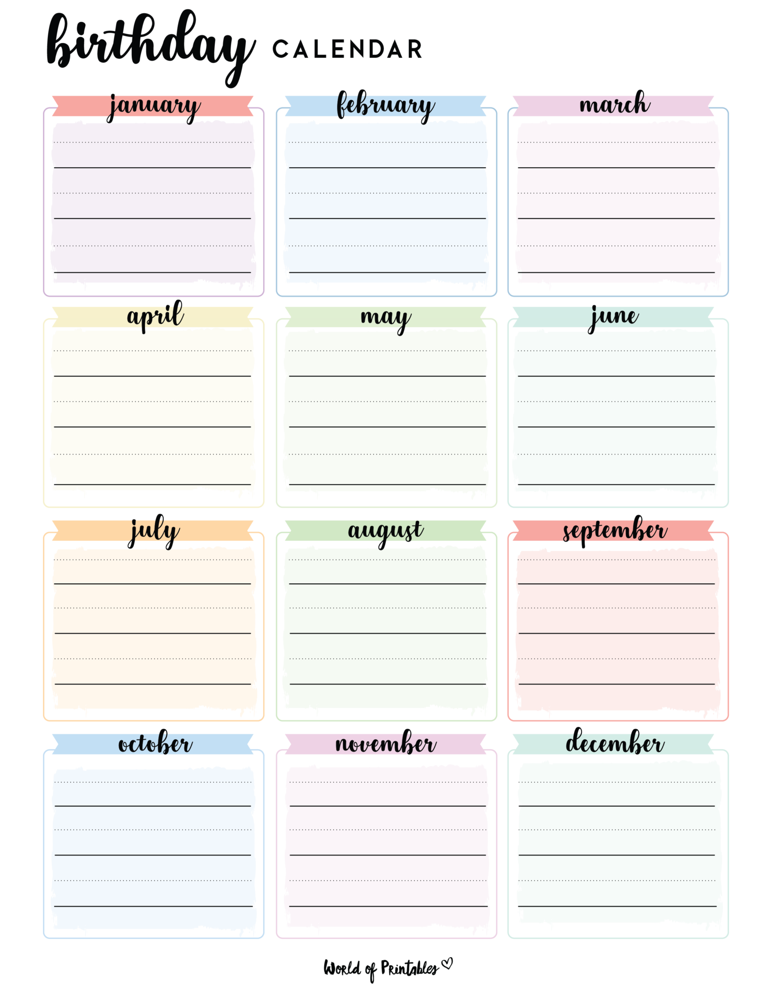 Birthday Calendars World of Printables