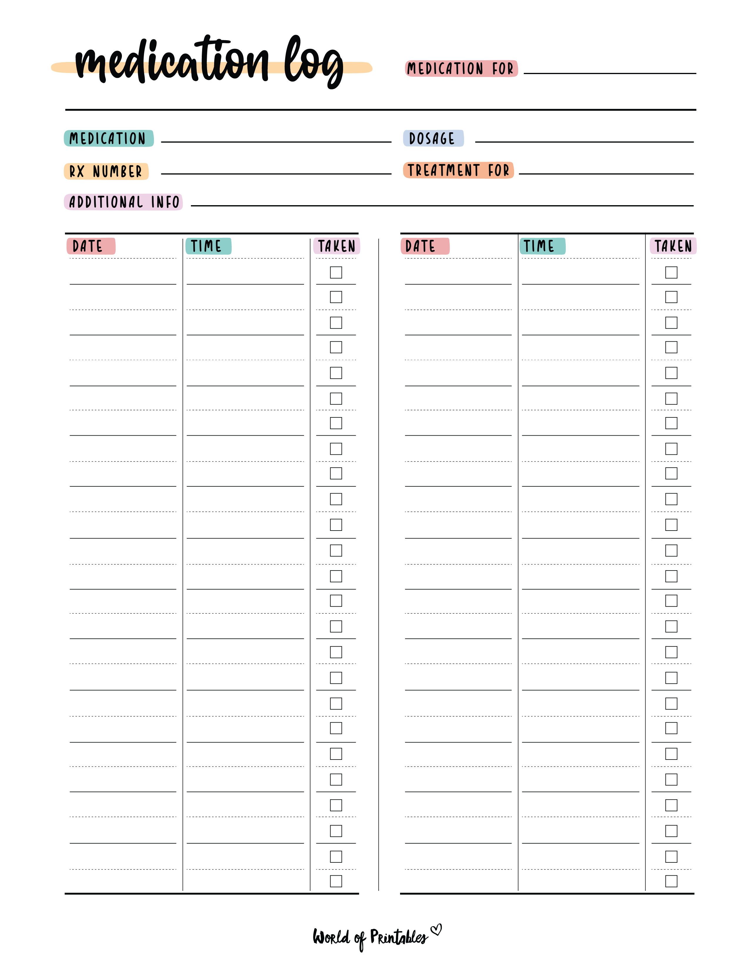 free medication chart template