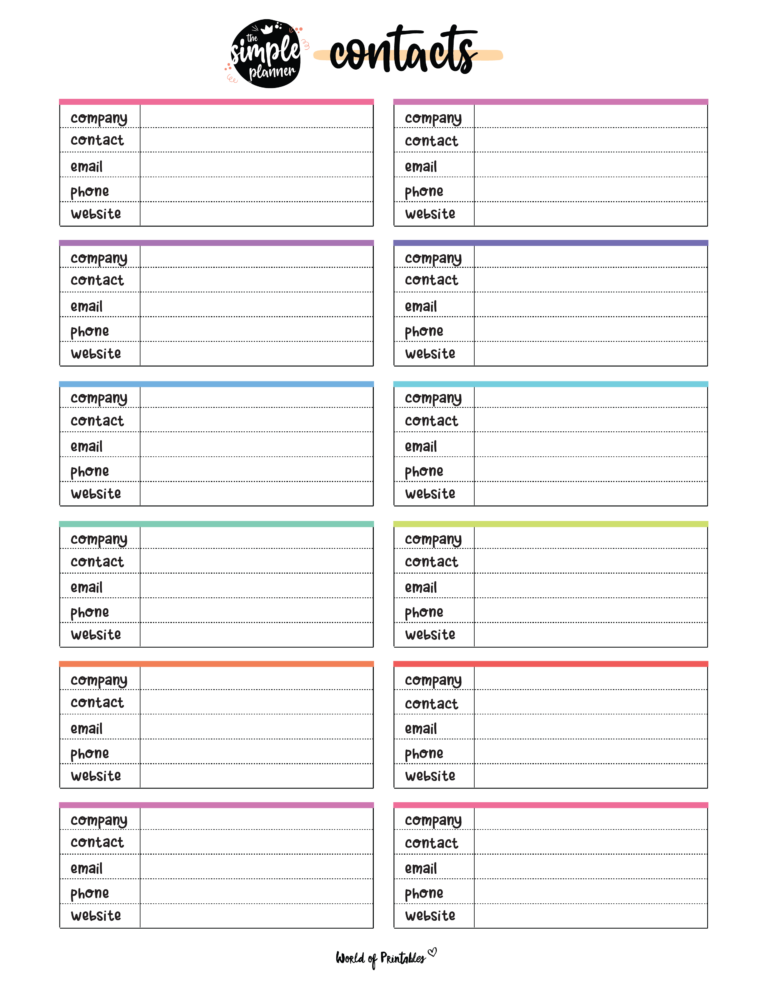 Contact List Templates - 12 Of The Best Styles - World of Printables