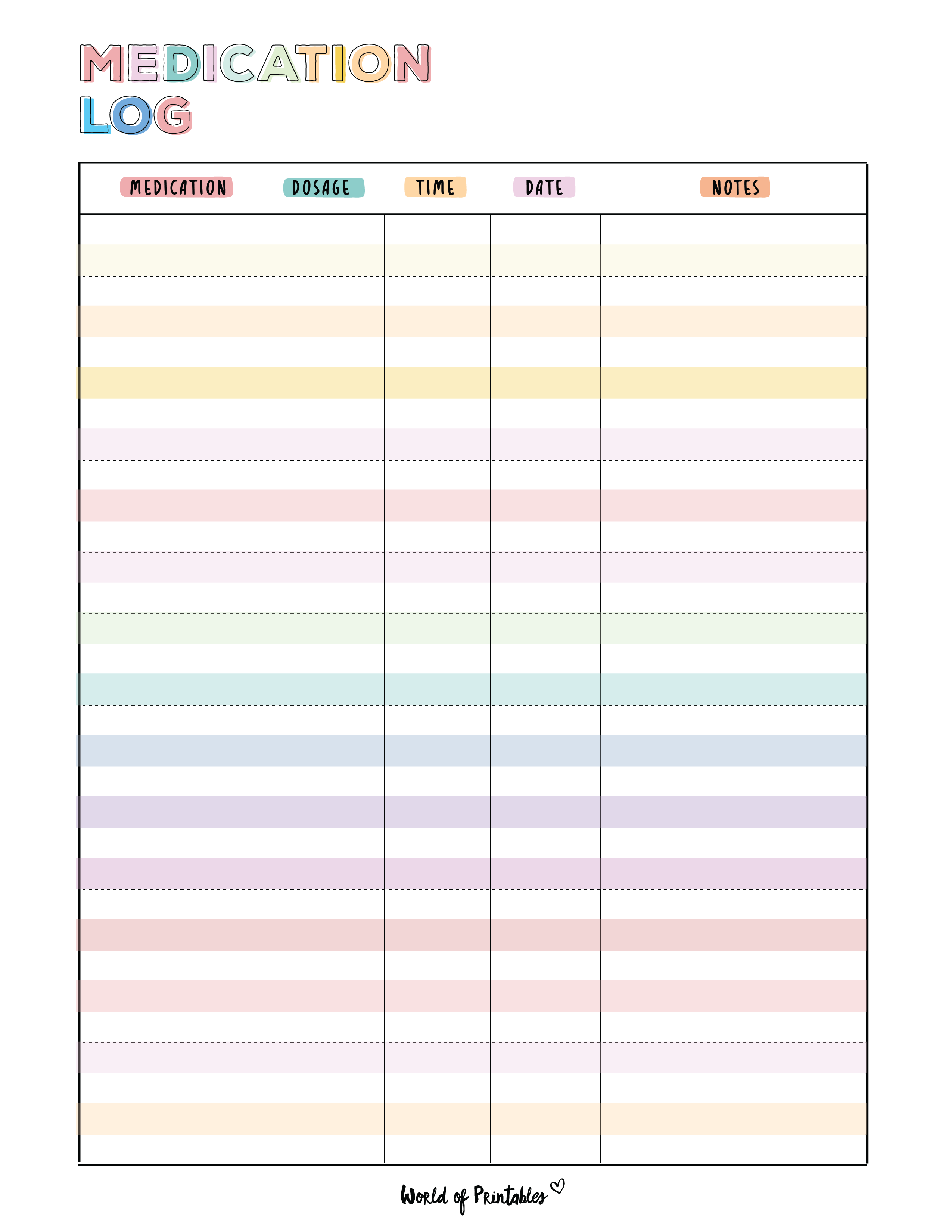 Printable Medication Log