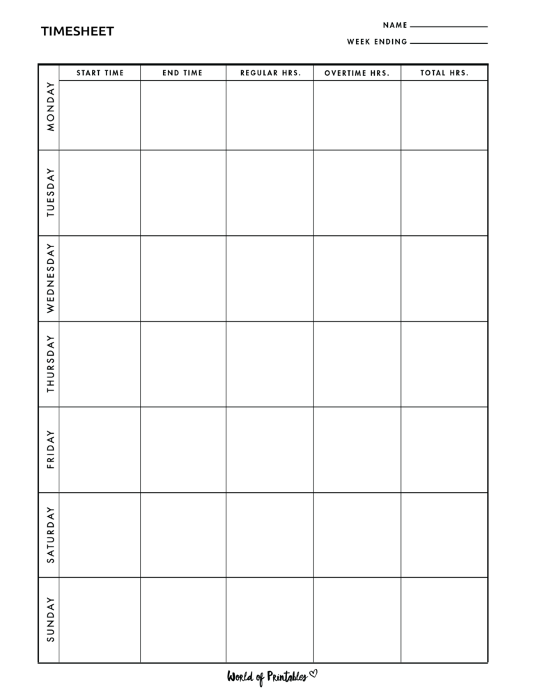 Timesheet Templates - World of Printables