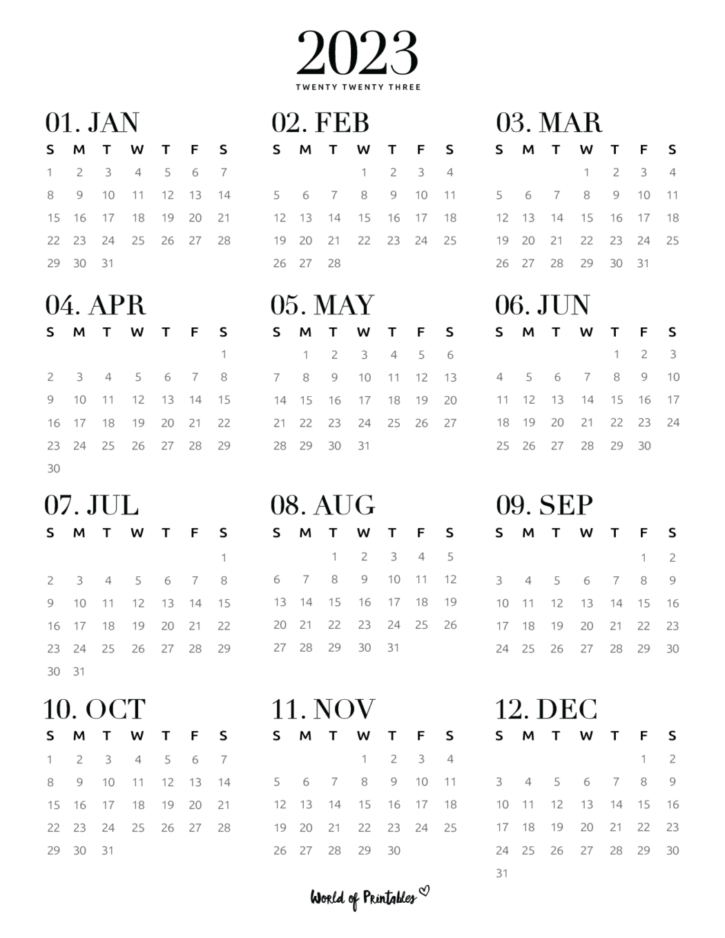 2023 year calendars world of printables