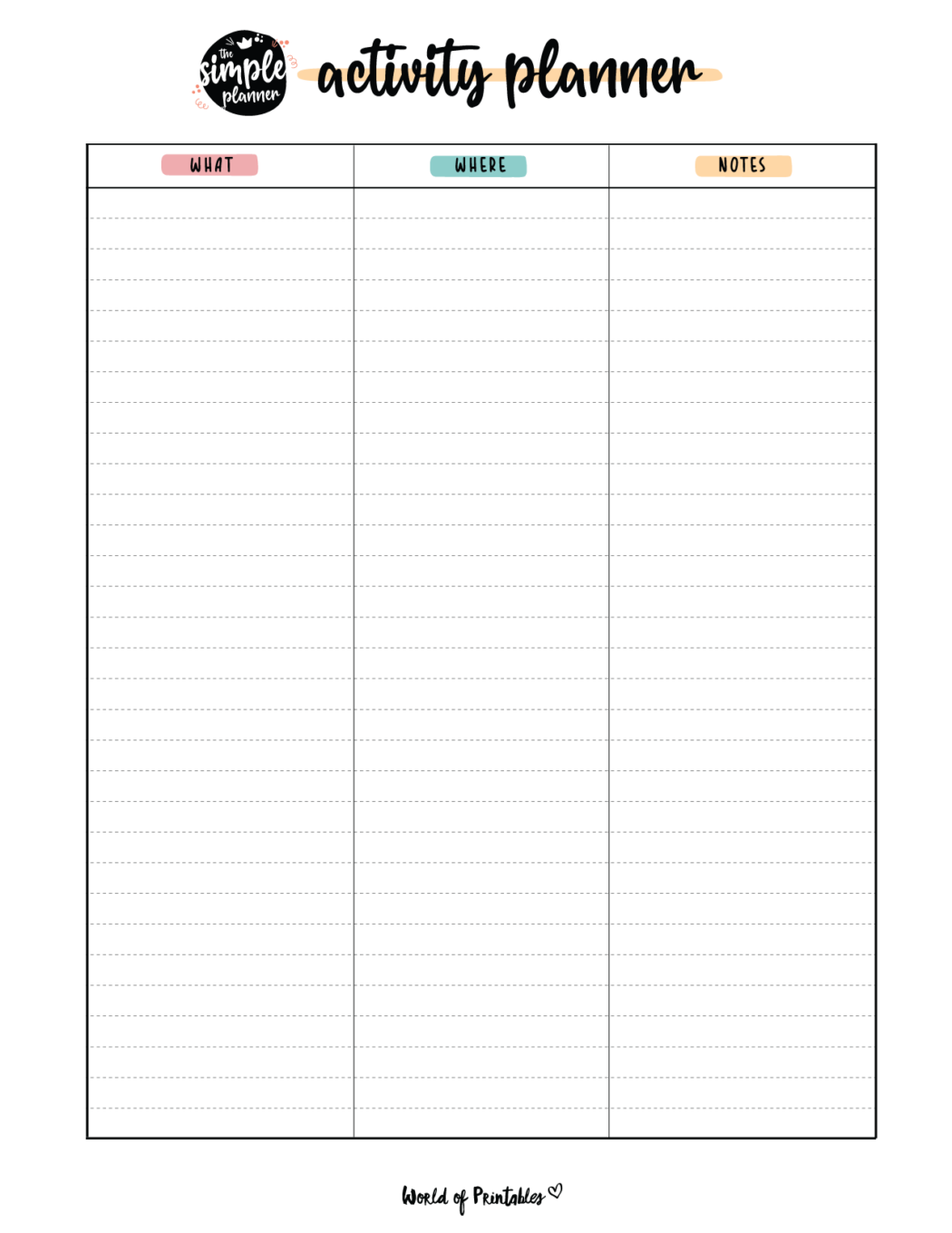 Activity Planner - Plan Things To Do - World of Printables