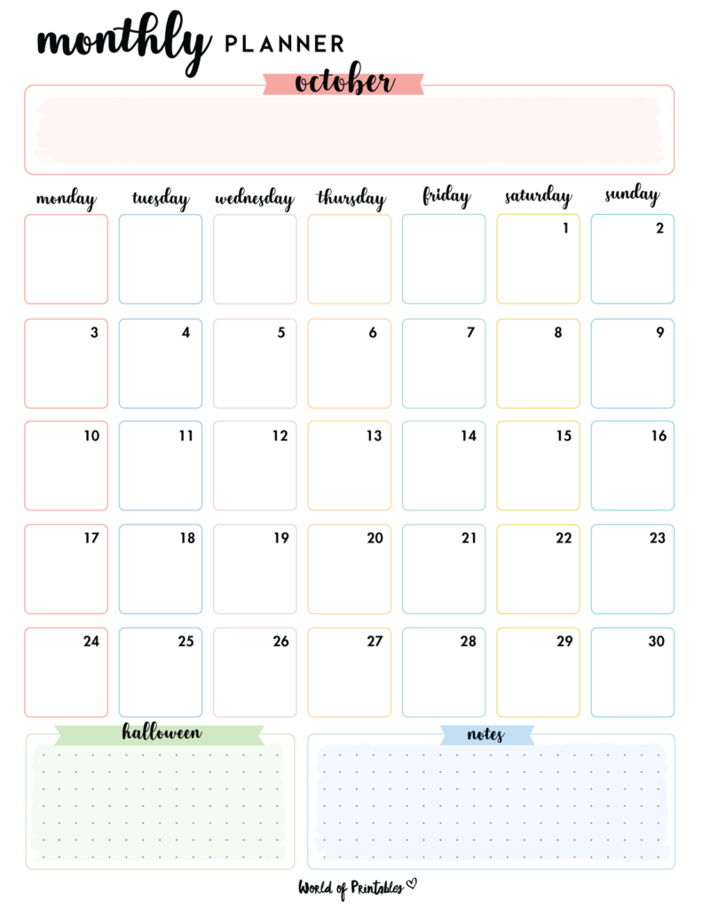 Aesthetic October 2022 Monthly Planner