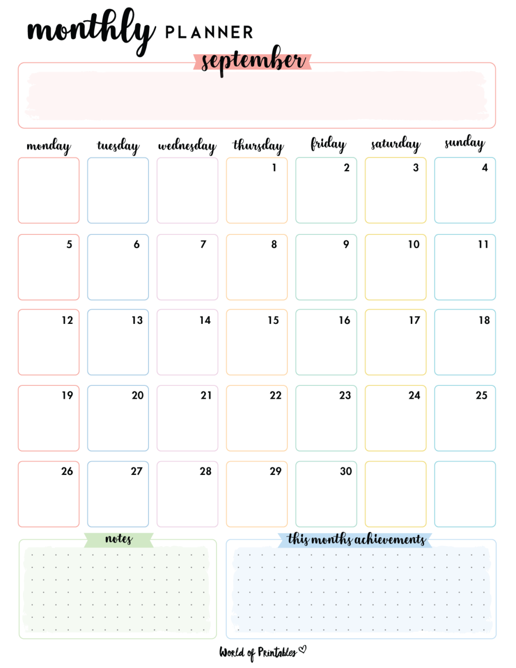 Free Cute September Calendar & Planner Printable Set - World of Printables