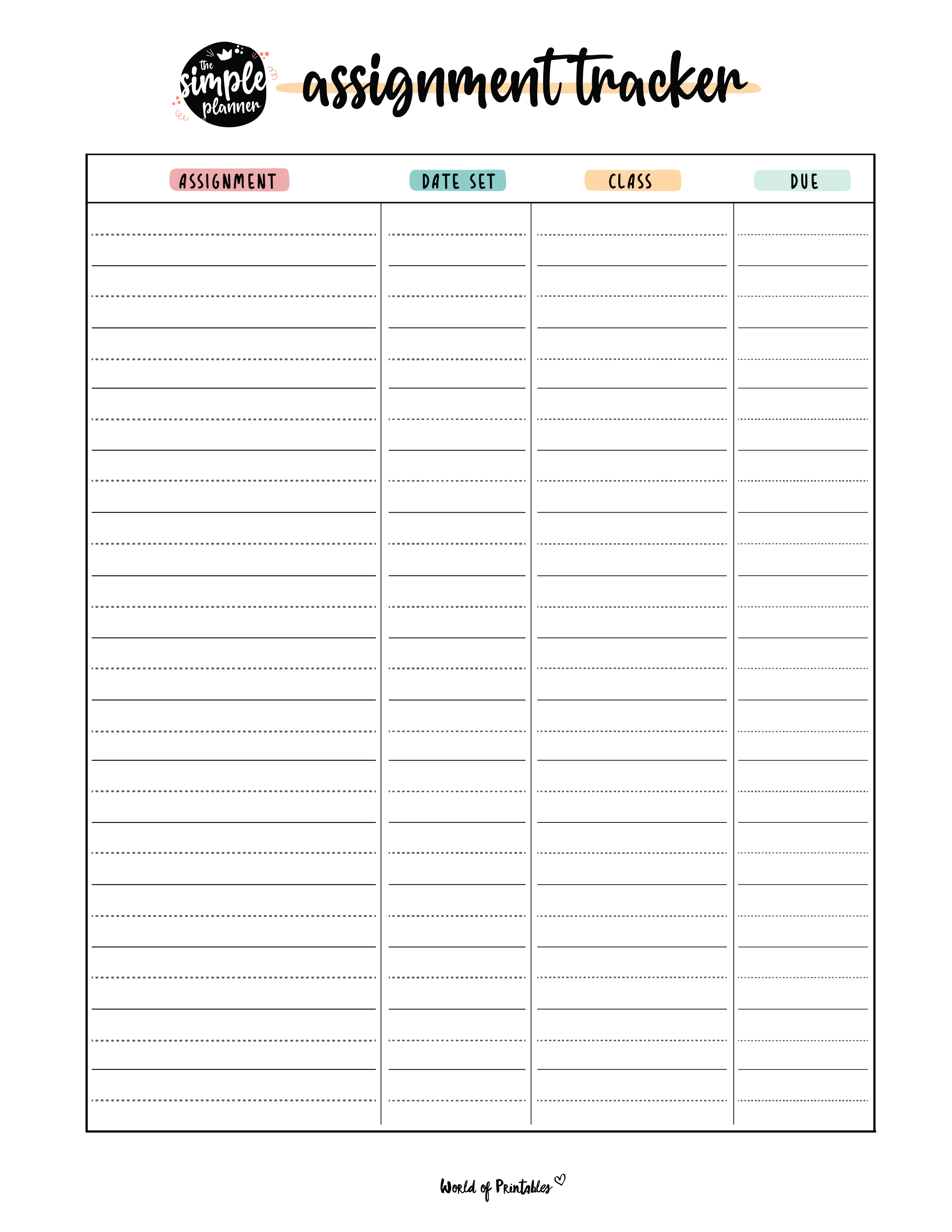 Assignment Tracker Keep Track Of All Your Assignments