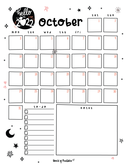 Free Cute October Calendar & Planner Printable Set - World of Printables