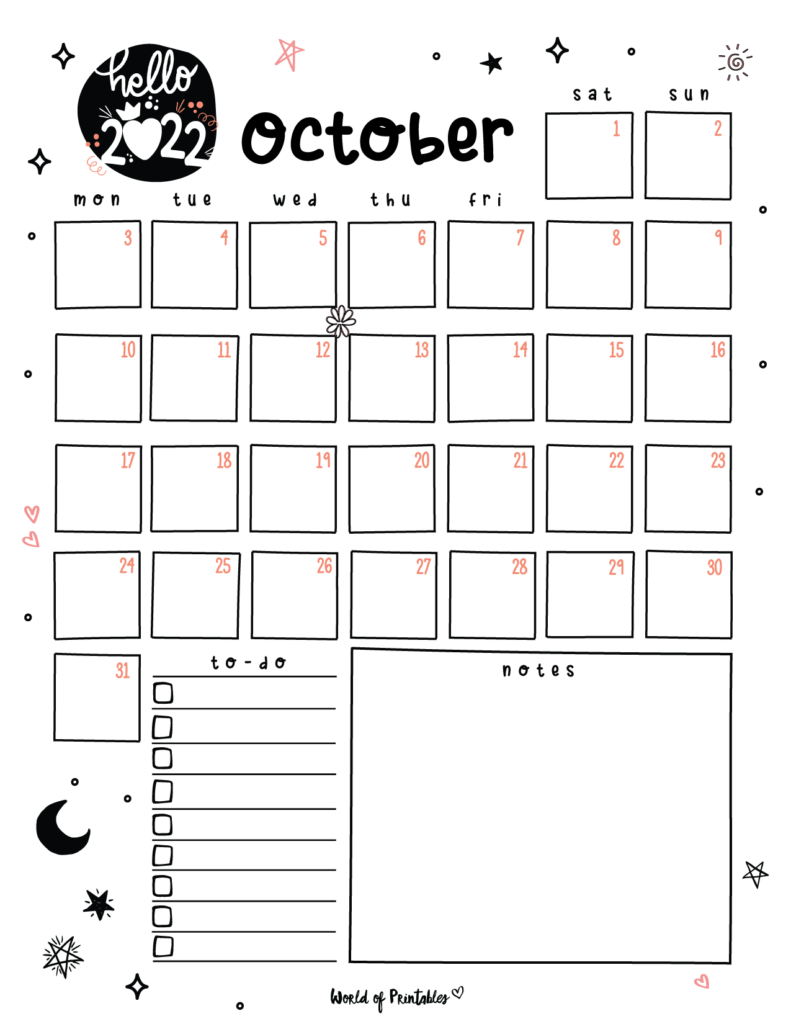 Cute October 2022 Calendar