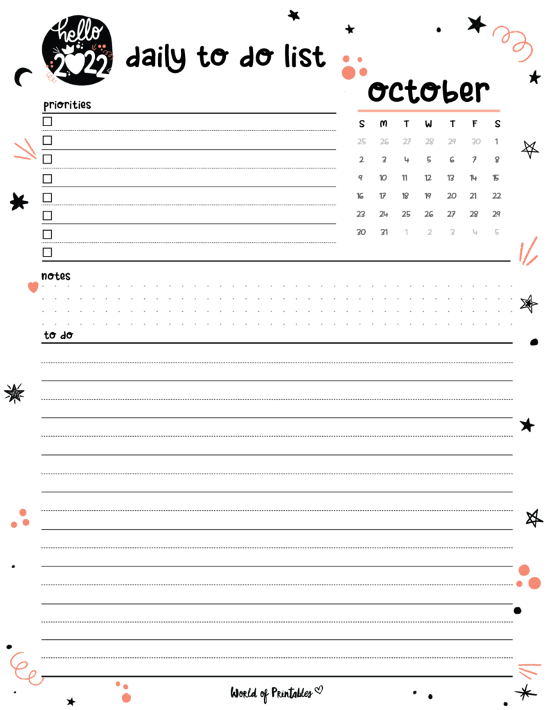 Cute October 2022 Daily To Do List