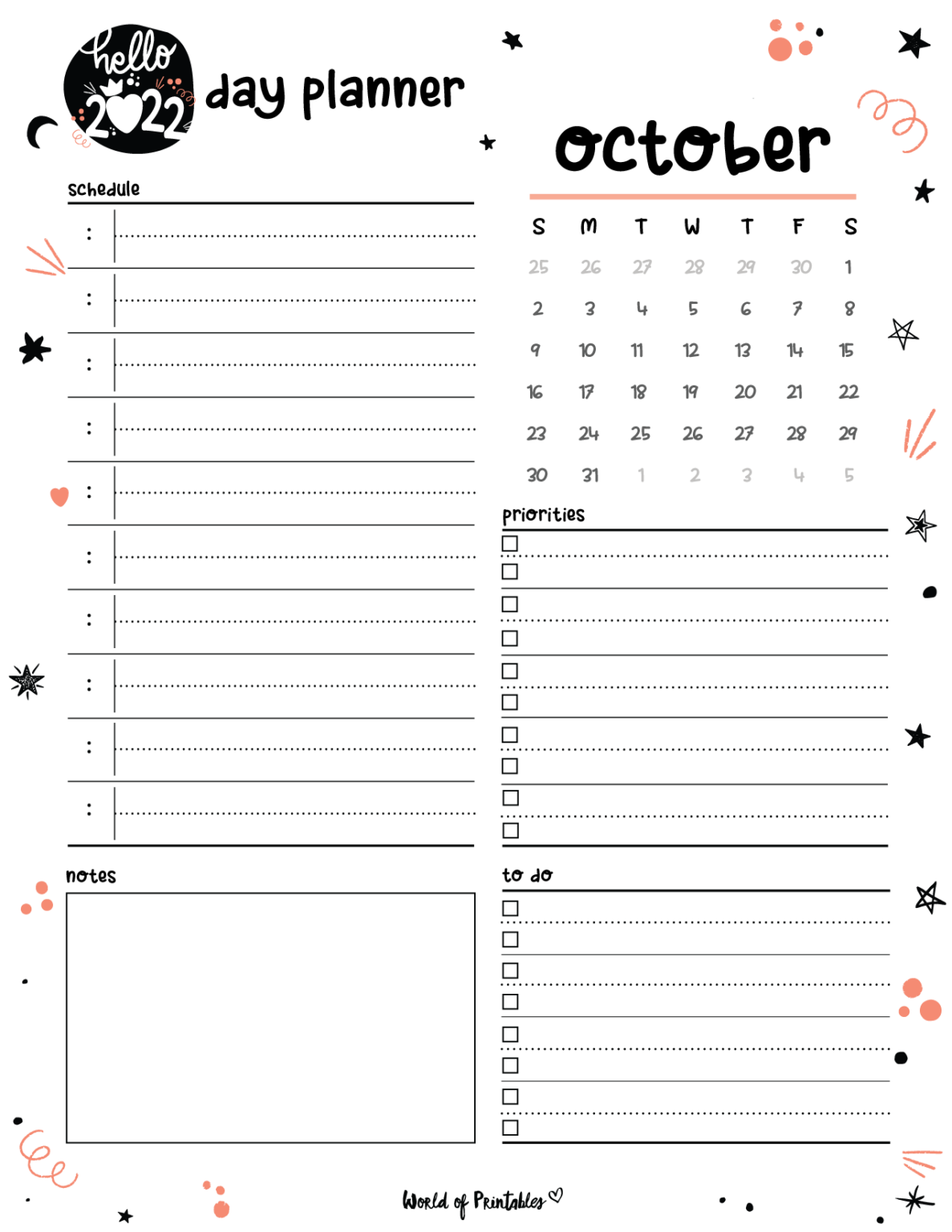 Free Cute October Calendar & Planner Printable Set - World of Printables