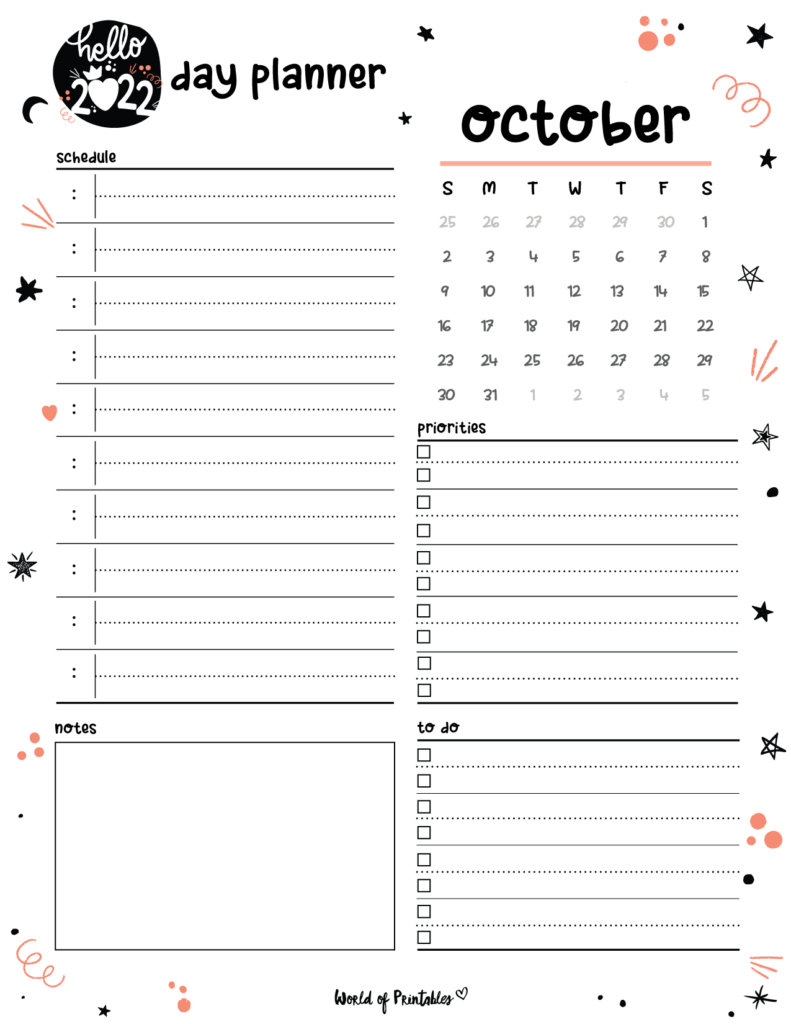 Cute October 2022 Day Planner